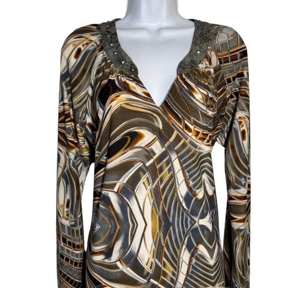 Custo Barcelona Size 2  Small v-neck dress pyramid studs wild print  long sleeve - Picture 4 of 9